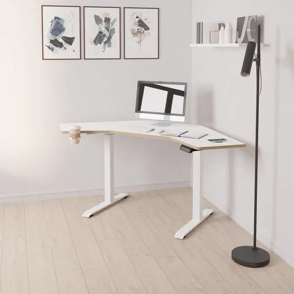 Corner Height Adjustable Desk - White, Plywood