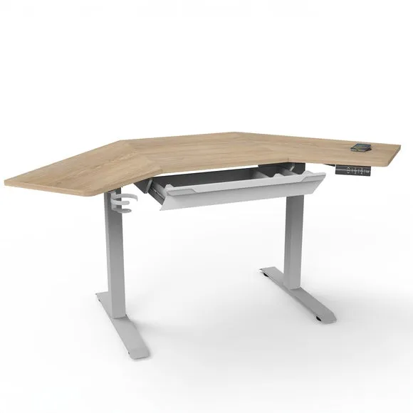 Corner Height Adjustable Desk with Drawer - Ash