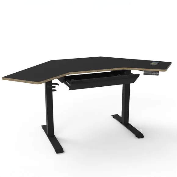 Corner Height Adjustable Desk with Drawer - Black