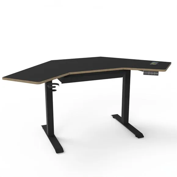 Corner Height Adjustable Desk with Drawer - Black