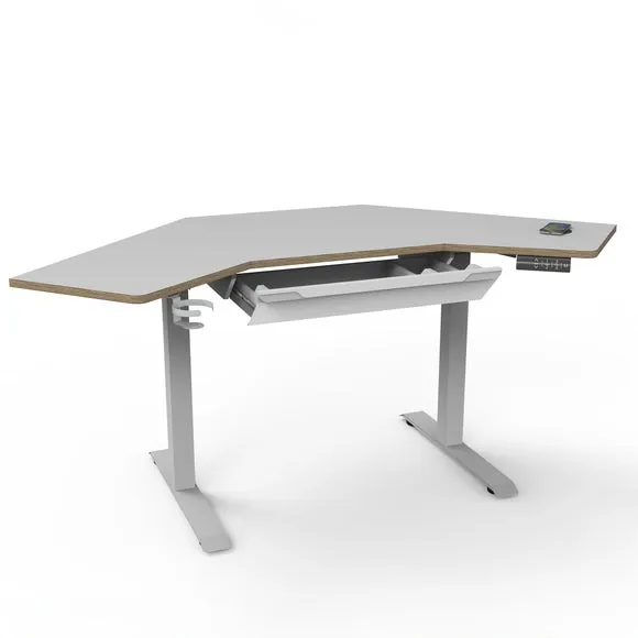 Corner Height Adjustable Desk with Drawer - White