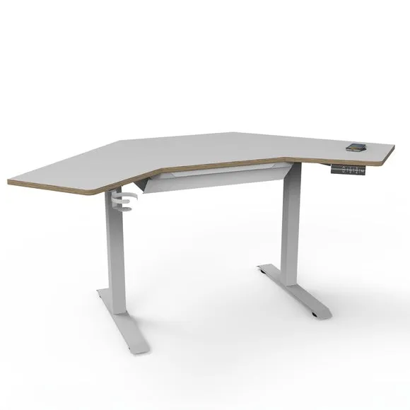 Corner Height Adjustable Desk with Drawer - White