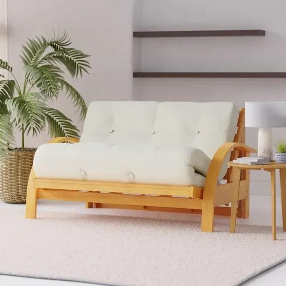 2-Seater Futon Sofa Bed - Natural, Cotton