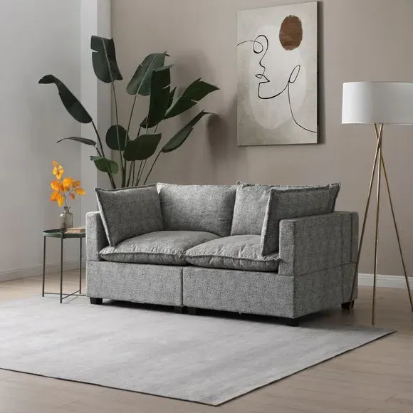 2-Seater Modular Sofa - Light Grey, Boucle