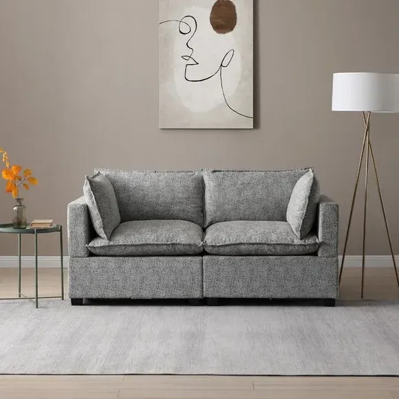 2-Seater Modular Sofa - Light Grey, Boucle