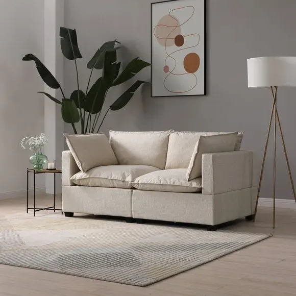 2-Seater Modular Sofa - Natural, Boucle