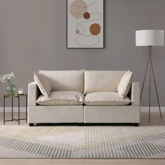 2-Seater Modular Sofa - Natural, Boucle image