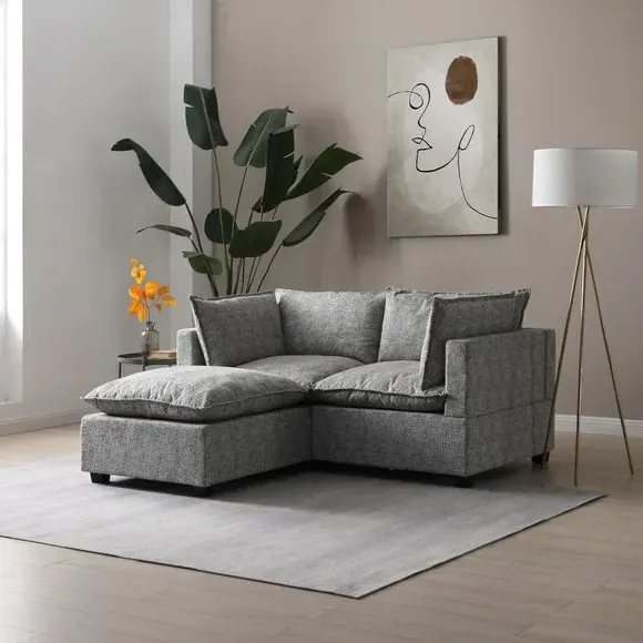 2-Seater Modular Sofa with Chaise - Grey, Boucle