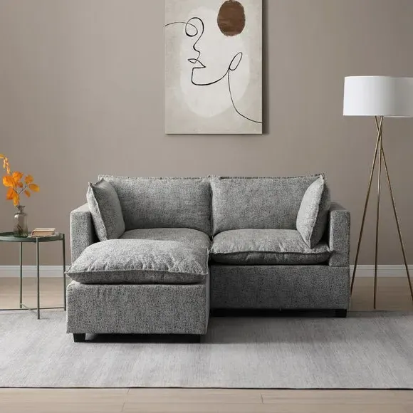 2-Seater Modular Sofa with Chaise - Grey, Boucle image