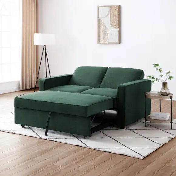 2-Seater Sofa Bed with Pop-Up - Green, Fabric