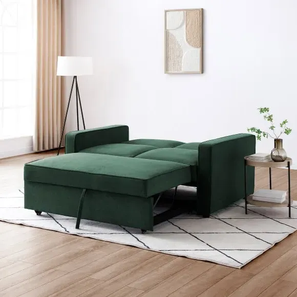 2-Seater Sofa Bed with Pop-Up - Green, Fabric