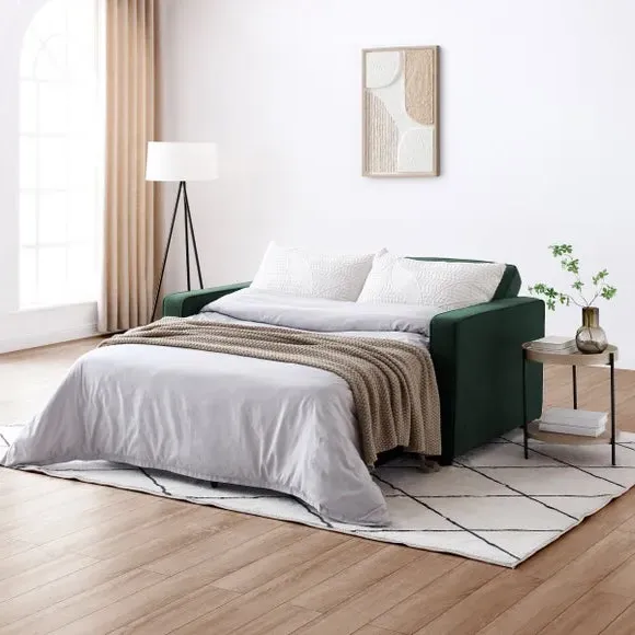 2-Seater Sofa Bed with Pop-Up - Green, Fabric