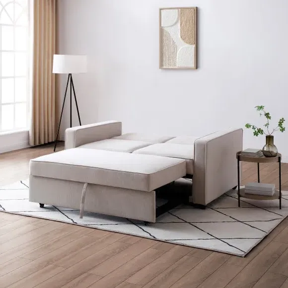 2-Seater Sofa Bed with Pop-Up - Natural, Fabric