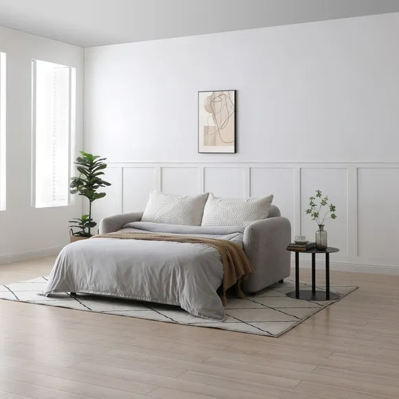 2-Seater Sofa Bed with Trundle - Natural, Boucle