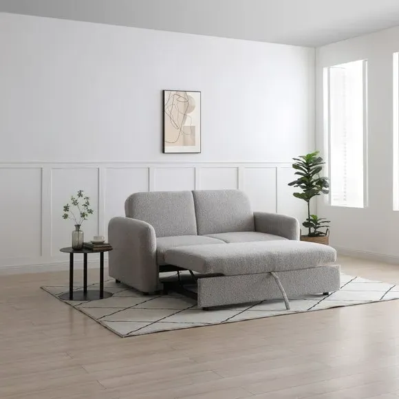 2-Seater Sofa Bed with Trundle - Natural, Boucle