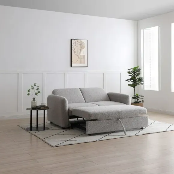 2-Seater Sofa Bed with Trundle - Natural, Boucle