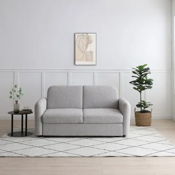 2-Seater Sofa Bed with Trundle - Natural, Boucle