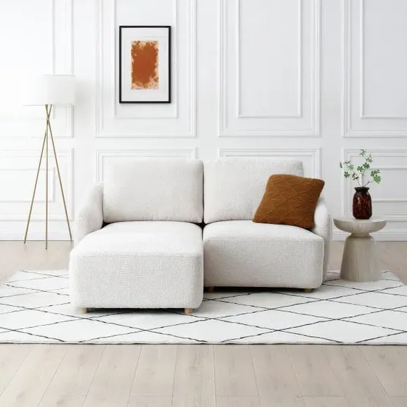 2-Seater Sofa with Footstool - Natural, Boucle