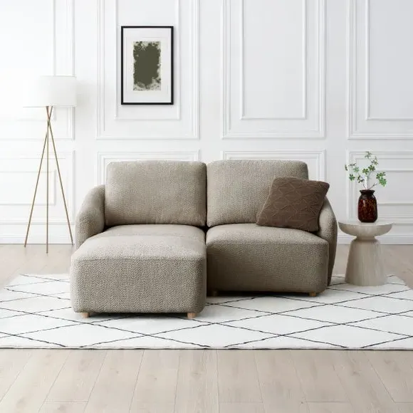 2-Seater Sofa with Footstool - Taupe, Boucle