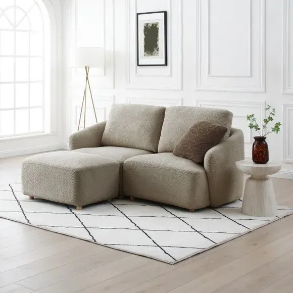 2-Seater Sofa with Footstool - Taupe, Boucle