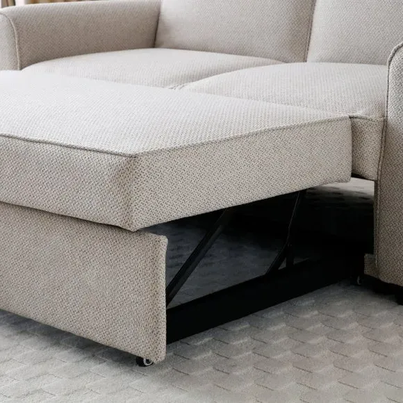 2-Seater Sofabed with Scroll Arms - Natural, Fabric