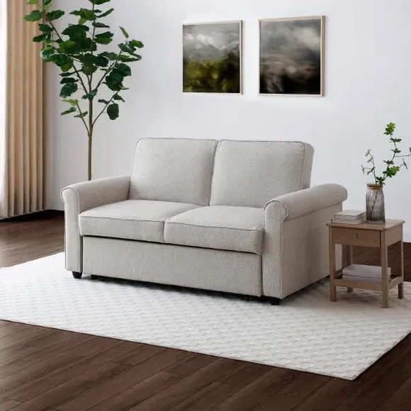 2-Seater Sofabed with Scroll Arms - Natural, Fabric image