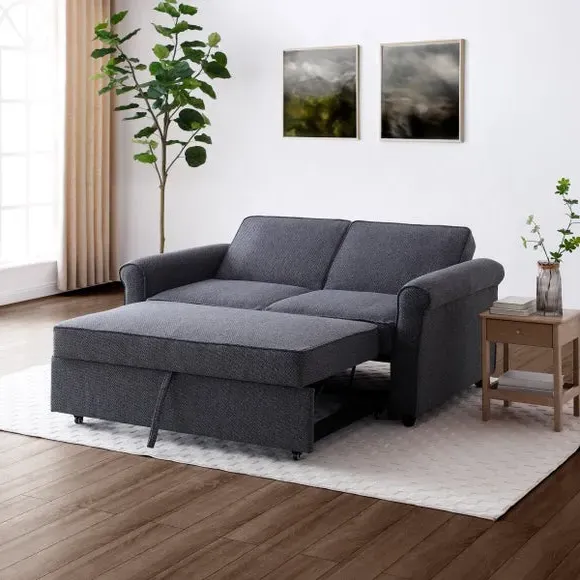 2-Seater Sofabed with Scroll Arms - Navy, Fabric
