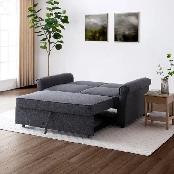 2-Seater Sofabed with Scroll Arms - Navy, Fabric