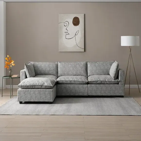 3-Seater Modular Sofa with Chaise - Grey, Boucle image
