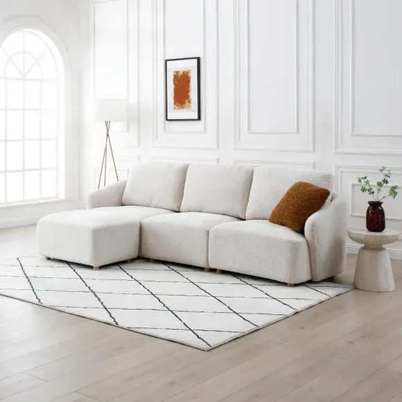 3-Seater Modular Sofa with Footstool - Natural