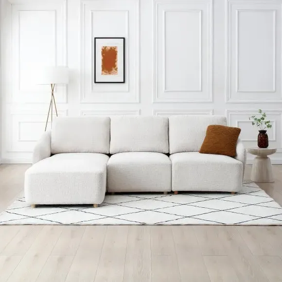 3-Seater Modular Sofa with Footstool - Natural image