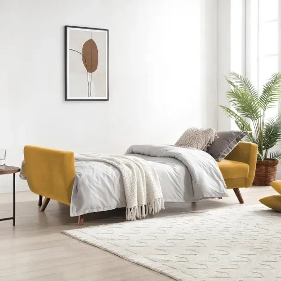3-Seater Sofa Bed with Click-Clack - Gold, Velvet