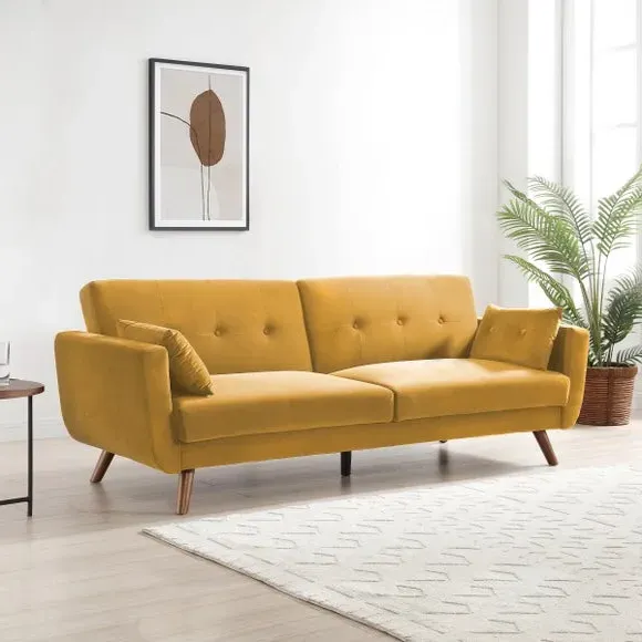 3-Seater Sofa Bed with Click-Clack - Gold, Velvet