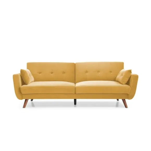 3-Seater Sofa Bed with Click-Clack - Gold, Velvet