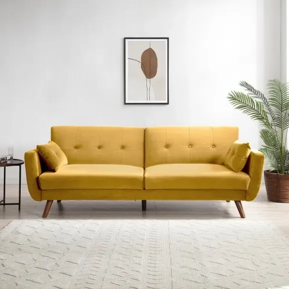 3-Seater Sofa Bed with Click-Clack - Gold, Velvet image