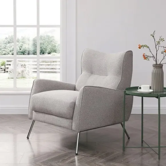 Accent Chair with Piped Edge - Grey, Linen Effect image
