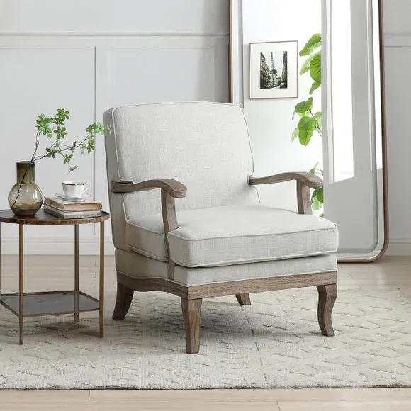 Accent Chair with Wooden Frame - Cream, Linen image