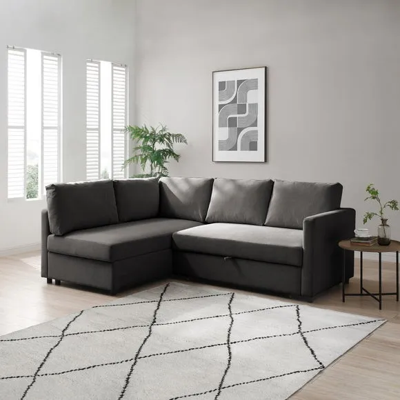 Corner Double Sofa Bed - Dark Grey, Chenille