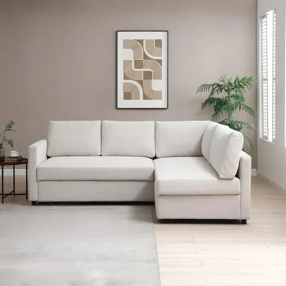 Corner Double Sofa Bed - Natural, Chenille