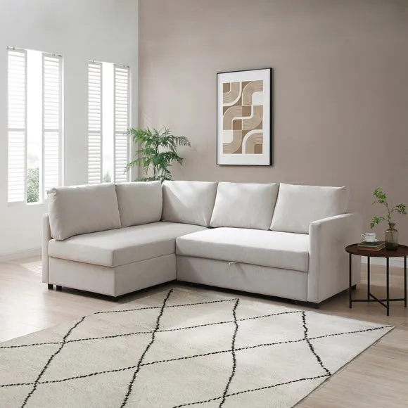 Corner Double Sofa Bed - Natural, Chenille