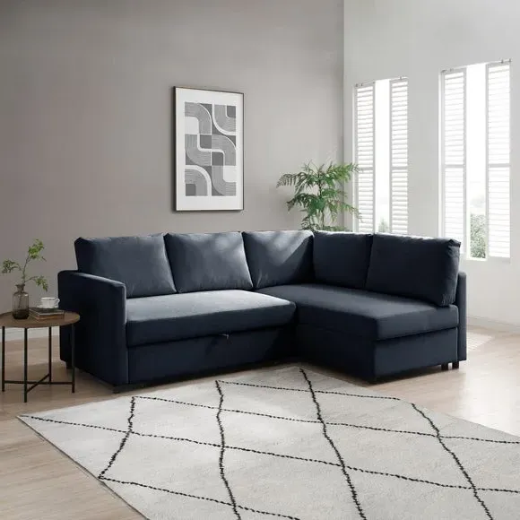 Corner Double Sofa Bed - Navy, Chenille