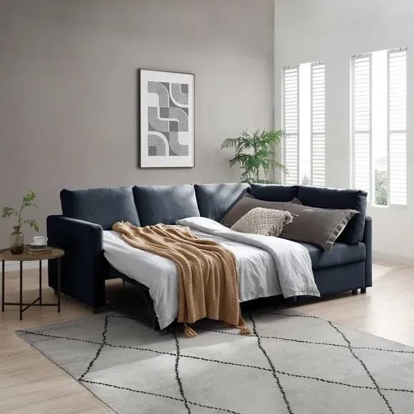 Corner Double Sofa Bed - Navy, Chenille