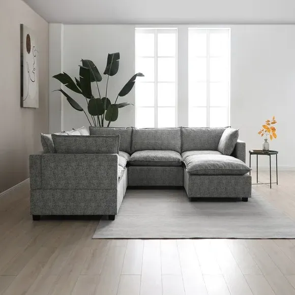 Corner Modular Sofa with Chaise - Grey, Boucle