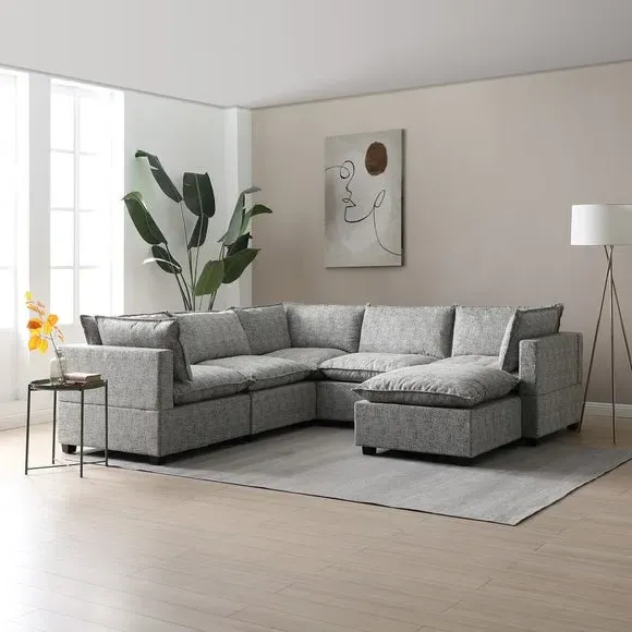 Corner Modular Sofa with Chaise - Grey, Boucle image