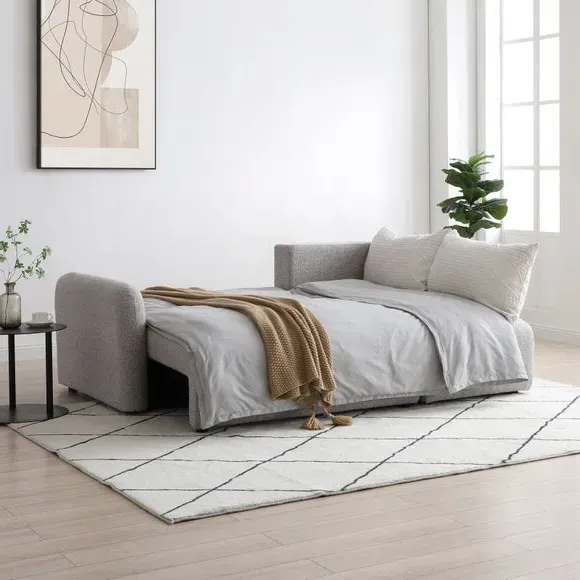 Corner Sofa Bed with Pop-Up - Natural, Boucle