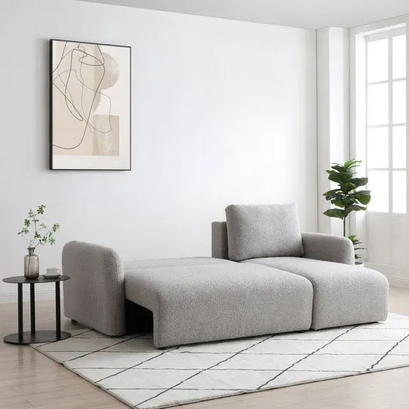 Corner Sofa Bed with Pop-Up - Natural, Boucle