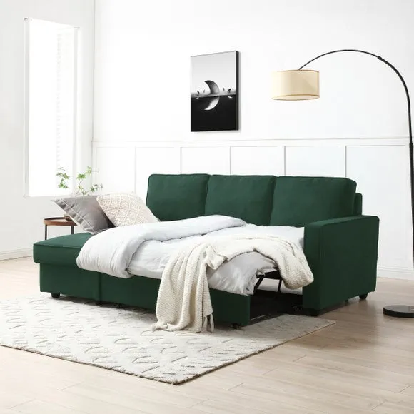Corner Sofa Bed with Storage - Green, Woven