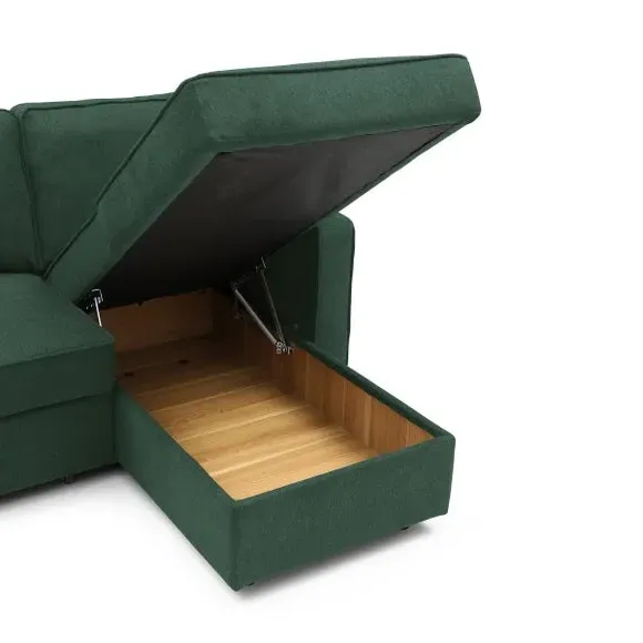 Corner Sofa Bed with Storage - Green, Woven