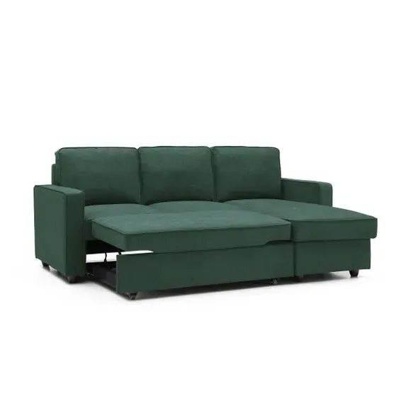 Corner Sofa Bed with Storage - Green, Woven