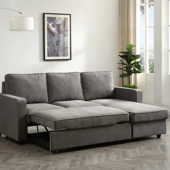 Corner Sofa Bed with Storage - Grey, Woven